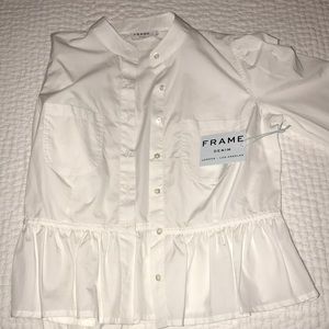 Frame brand new white long sleeve peplum blouse